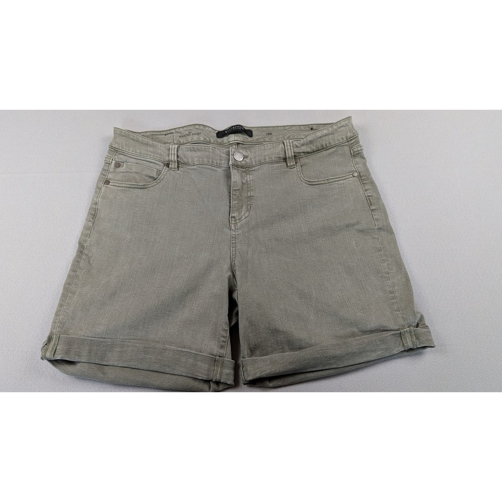Liverpool Los Angeles Olive Green Walking Shorts Cuffed Stretch Denim Size 18W